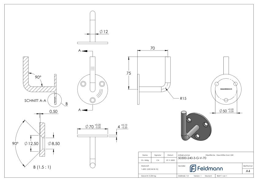 Handlaufhalter zum Anschweißen (Ronde und Bügel verschweißt), V2A