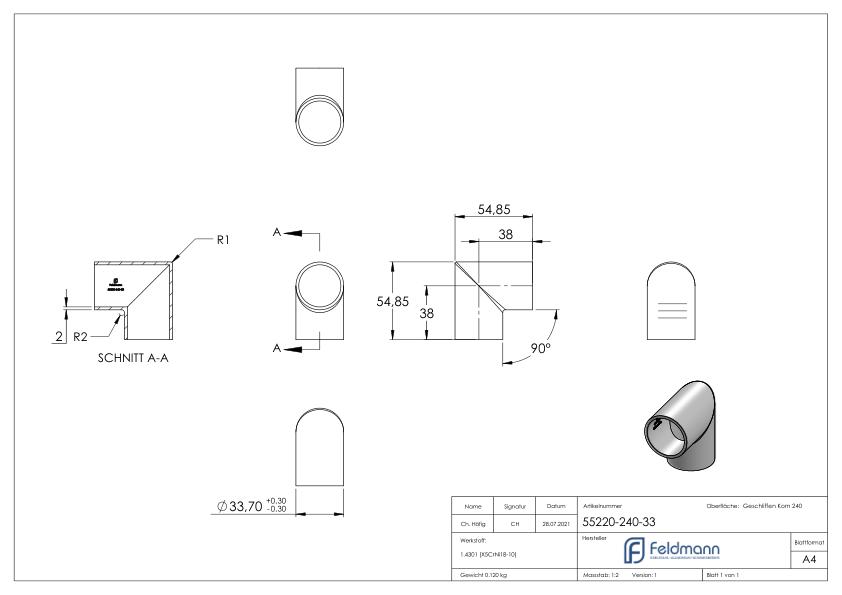 Schweißecke 90°, 33,7x2,0mm, V2A