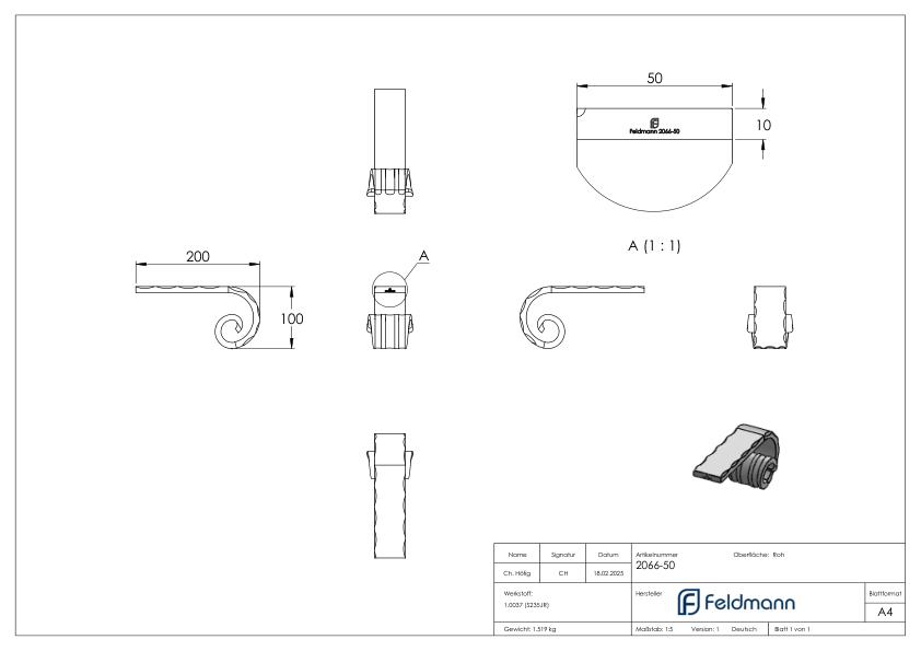 Handlaufanfänger, 50x10mm, gerollt