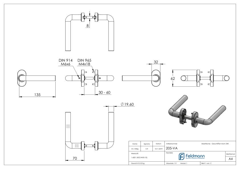 Türdrücker-Paar,, drehbar V2A