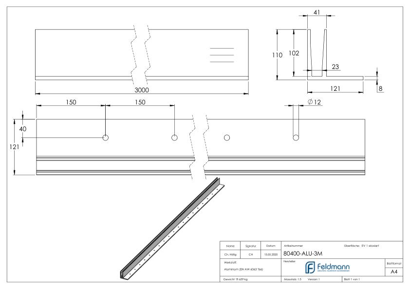 Alu-Profil ELEGANZA LIGHT aufgesetzte Montage, L: 3000mm Alu-Profil ELEGANZA LIGHT aufgesetzte Montage, L: 3000mm