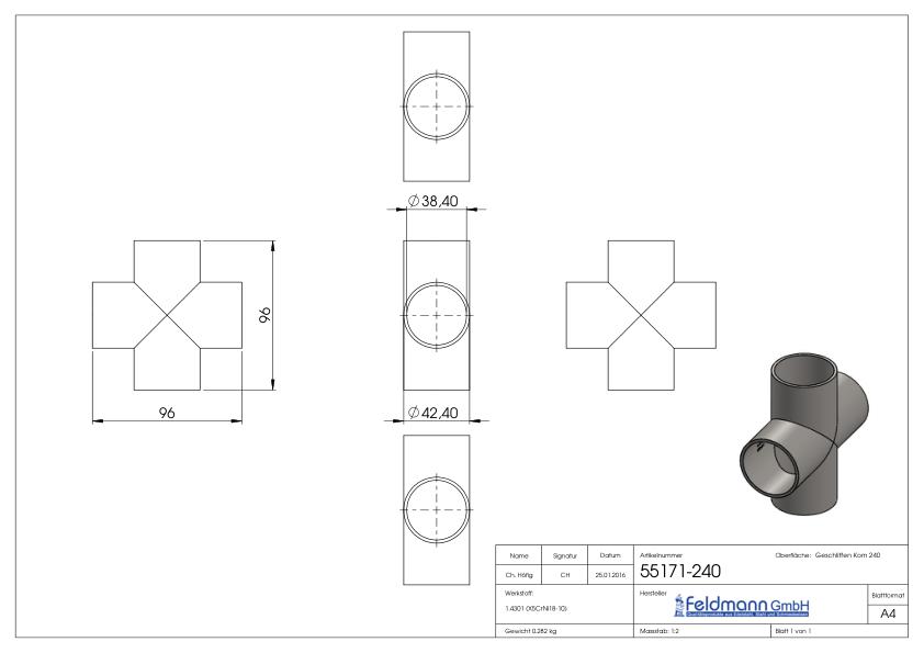 Kreuzstück, 42,4x2,0mm, V2A