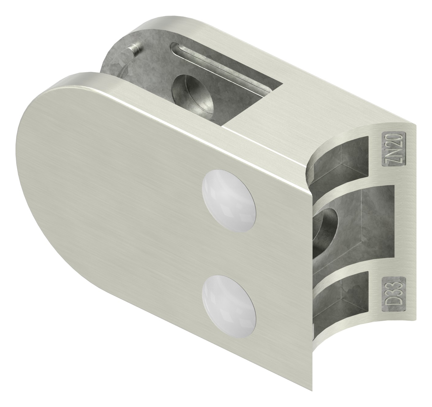 Glasklemme Mod. 38, Anschluss: 33,7mm, VA-Effekt Glasklemme Mod. 38, Anschluss: 33,7mm, VA-Effekt