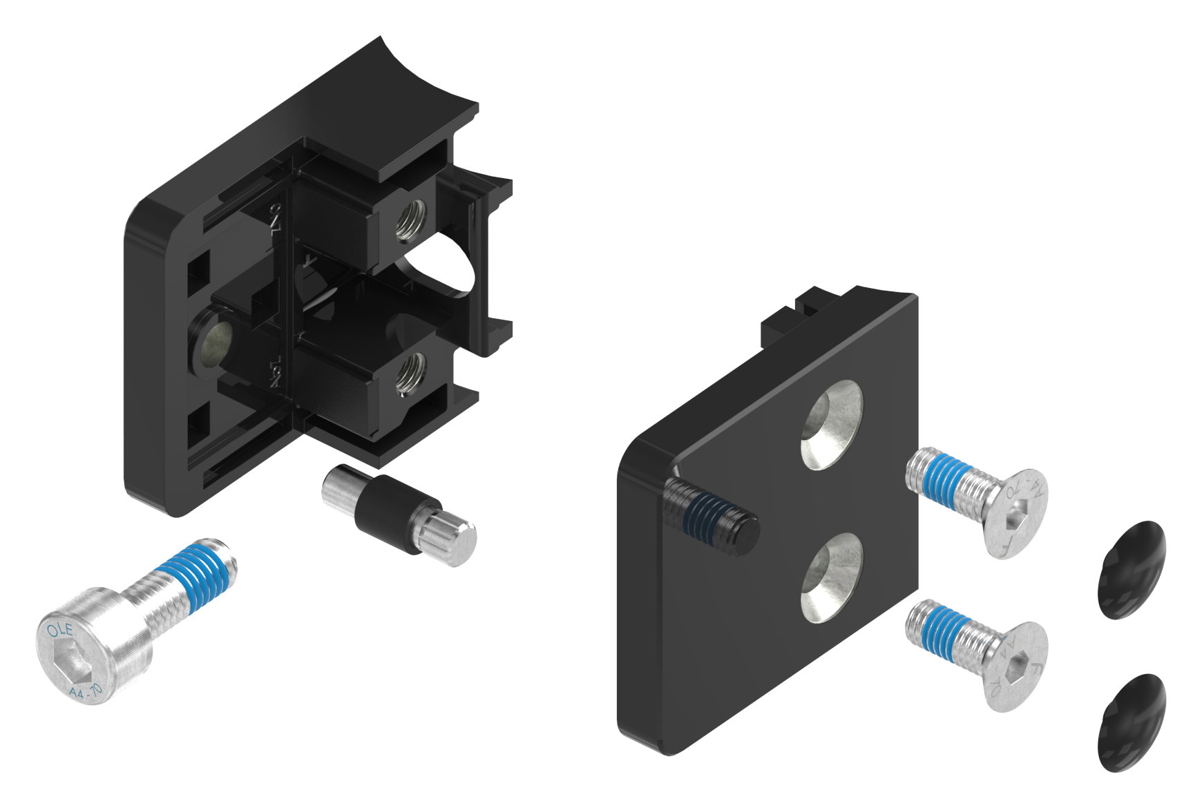 Glasklemme Mod. 31, Anschluss: 42,4mm, Zink roh pulverbeschichtet RAL 9005 schwarz glänzend