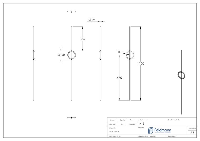 Geländerstab Gruber Design, 1100mm