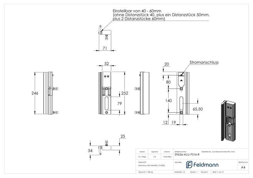 Elekterischer Öffner, MODULEC-SA-R - stromlos geschlossen- in RAL 7016