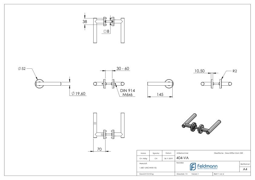 Türdrücker-Paar, drehbar, V2A