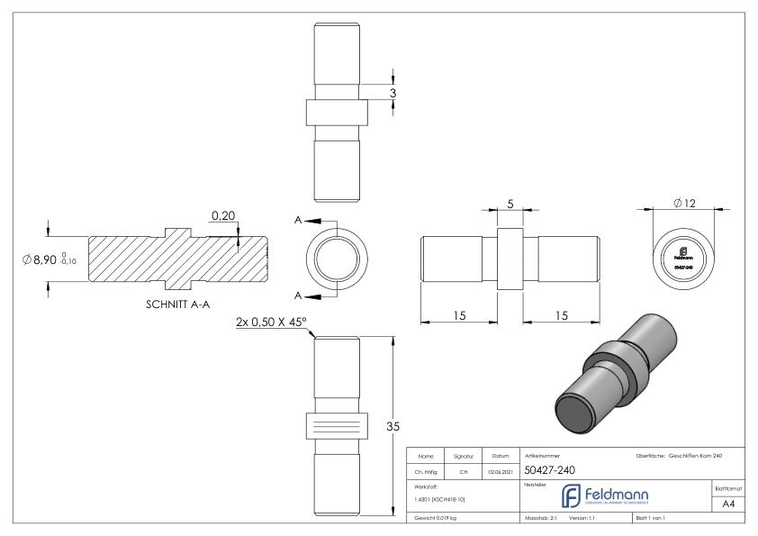 Rohrerbinder für Rohr 12,0x1,5mm, V2A