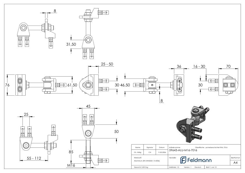 Torband M16, 4-fach verstellbar, in RAL 7016