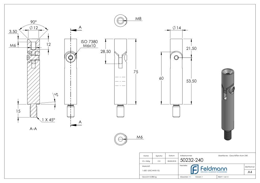 Gelenkstift Ø 14mm, L: 76mm, V2A Gelenkstift Ø 14mm, L: 76mm, V2A