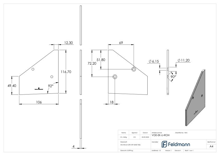 Endkappe links für eleganza canopy, roh