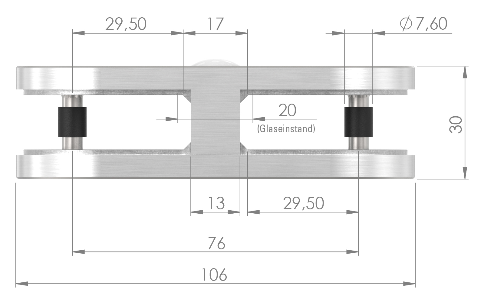 Glasklemme 180° Mod. 23, V4A Glasklemme 180° Mod. 23, V4A