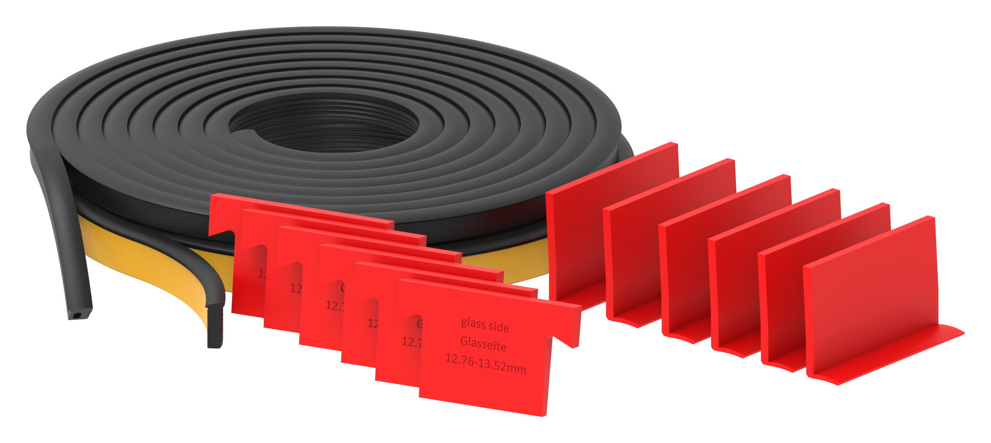 Montageset für 3m Aluprofil für Glas 12,76 - 13,52mm