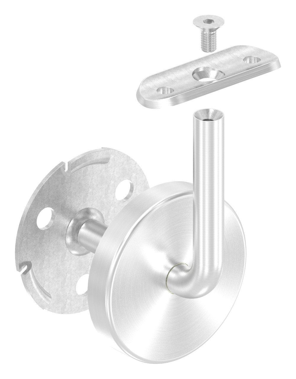 Handlaufhalter mit Handlaufanschlussplatte und Abdeckrosette (Ronde und Bügel verschweißt), V2A