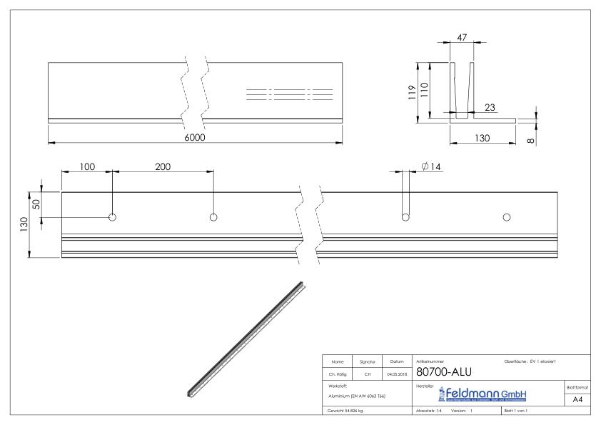 Alu-Profil ELEGANZA STRONG aufgesetzte Montage, L: 6000mm Alu-Profil ELEGANZA STRONG aufgesetzte Montage, L: 6000mm