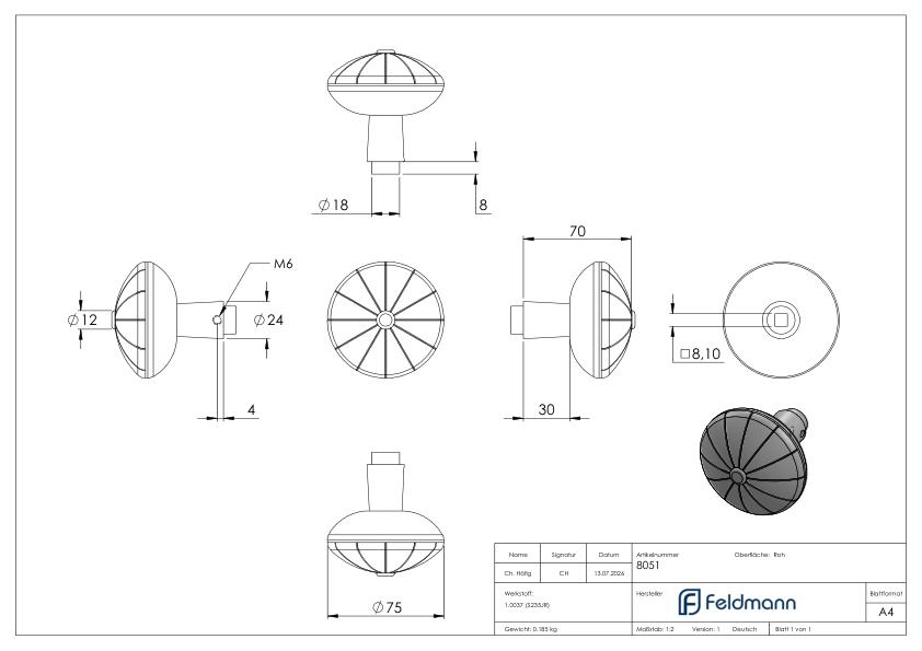 Drückerknopf mit Ø 75mm