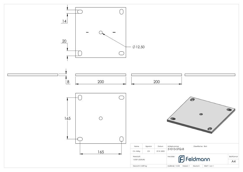Ankerplatte 200 x 200 x 8mm