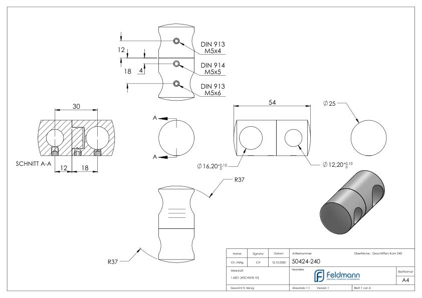 Doppelquerstabhalter mit 16,2 und 12,2mm Bohrung, V2A