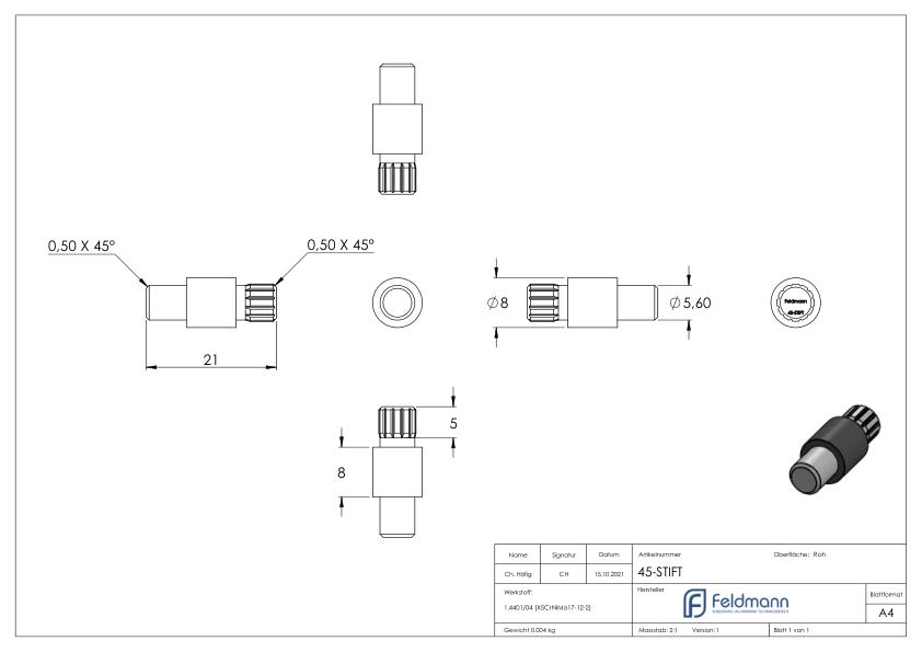 Sicherungsstift für Mod. 45, V4A