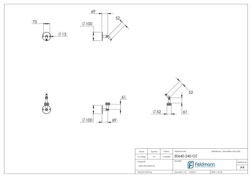 Vordachsystem abgehangen, ohne Zugstange, V2A