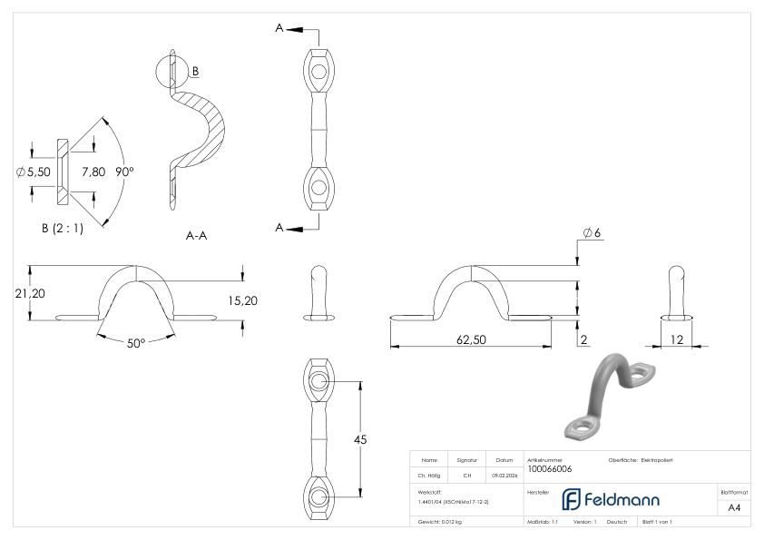 Wandöse, Rundeisen: 6mm, V4A