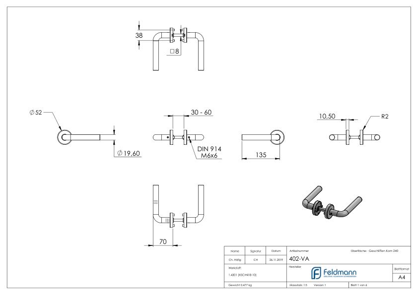 Türdrücker-Paar, drehbar, V2A
