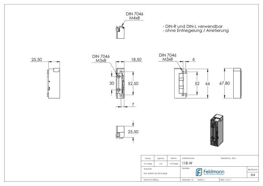 Elektrischer Türöffner, ohne Entriegelung/Arretierung Elektrischer Türöffner, ohne Entriegelung/Arretierung