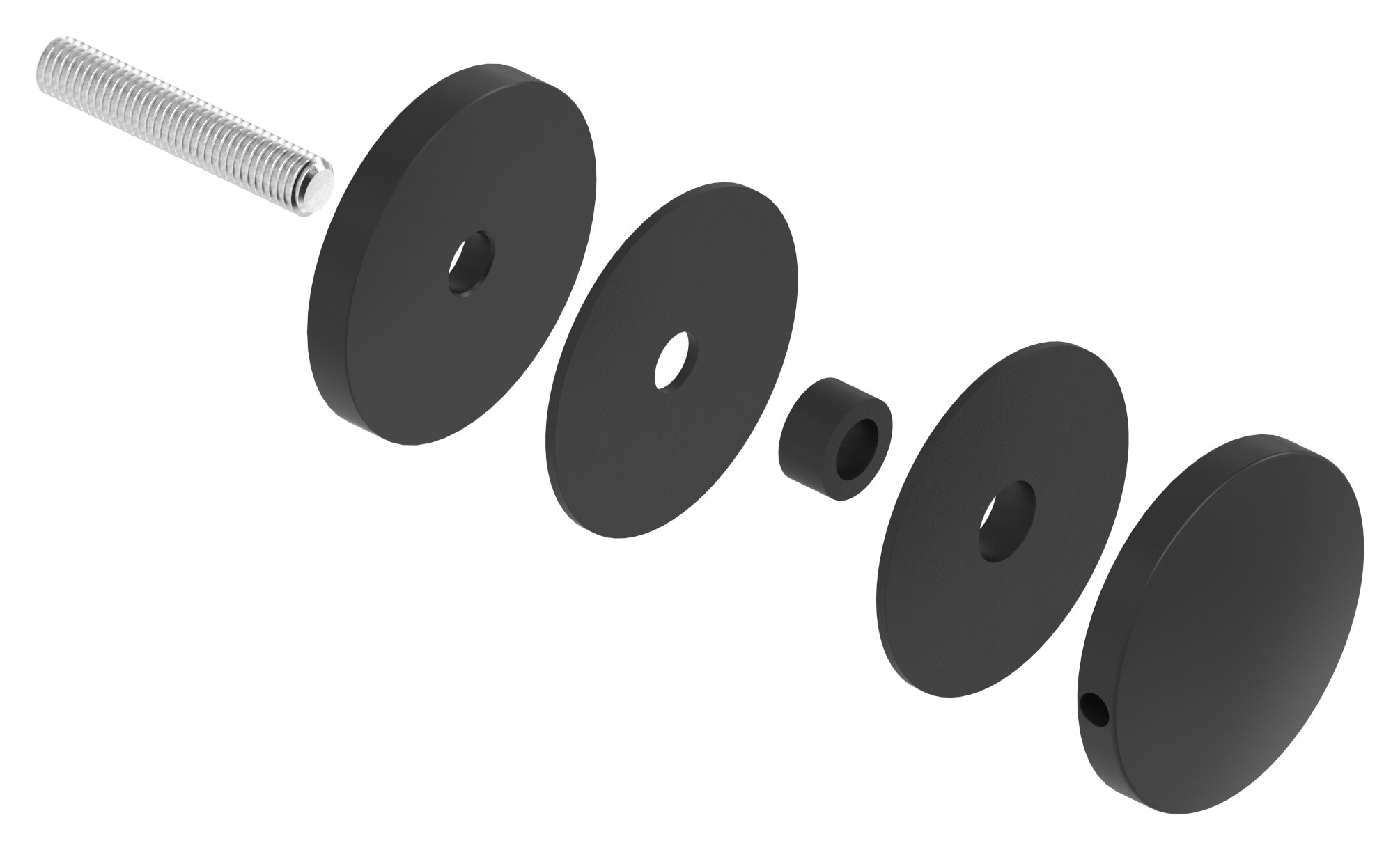 Glaspunkthalter 62mm, Anschluss: flach, V2A, pulverbeschichtet in RAL 9005 schwarz matt