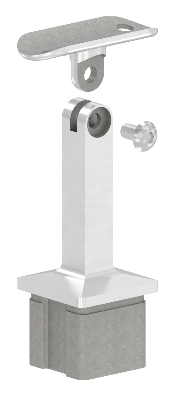 Rohrabschlussstopfen mit Gelenkstift für Rohr 40x40x3mm, V2A