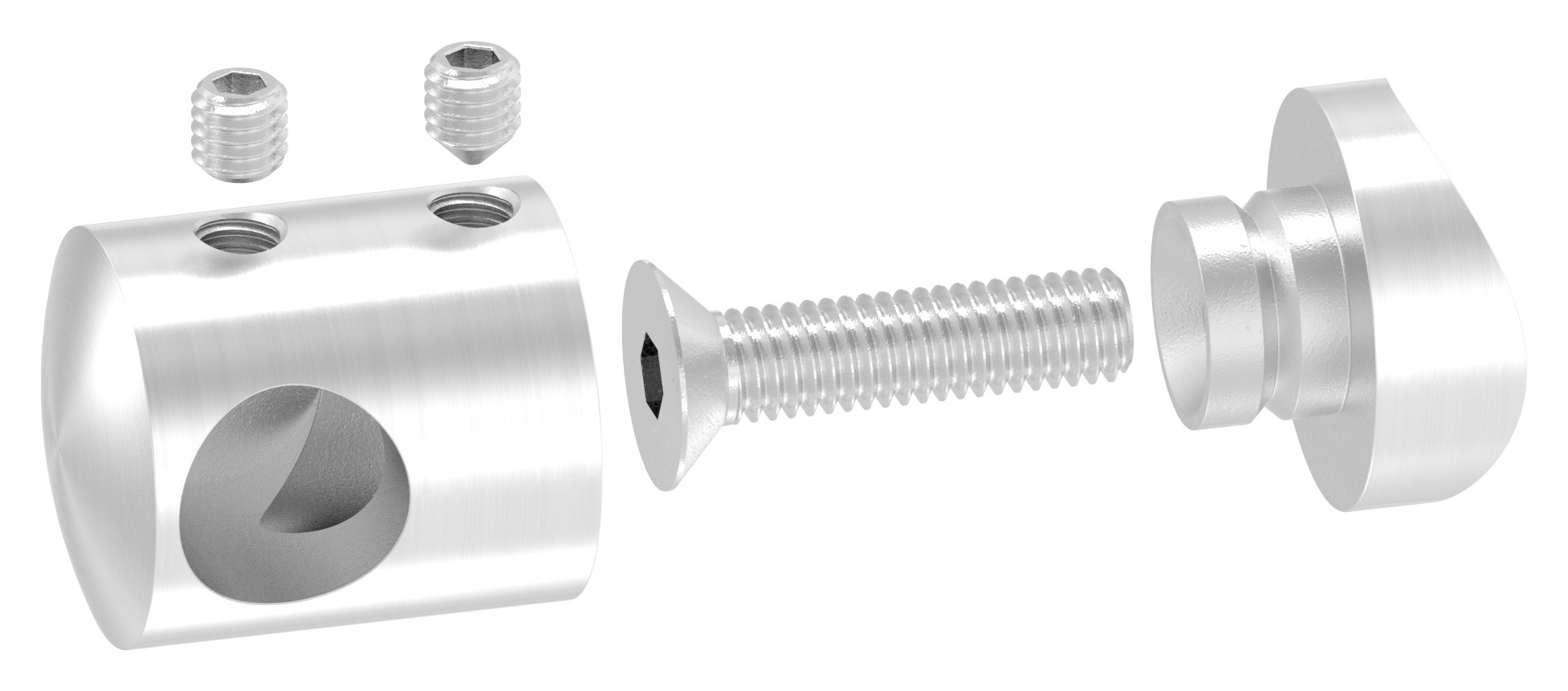 Querstabhalter für 33,7mm Rohr, Sackloch links 12,2mm , V2A