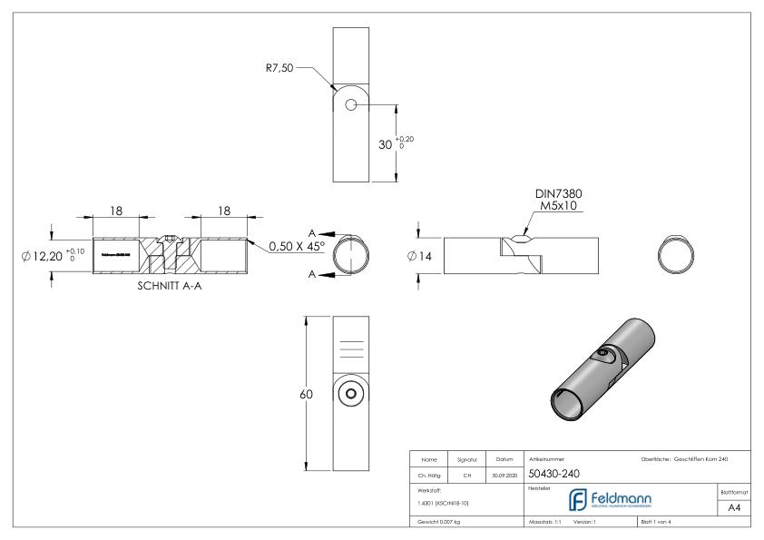 Rundstabverbinder mit Gelenk Ø 12mm, V2A