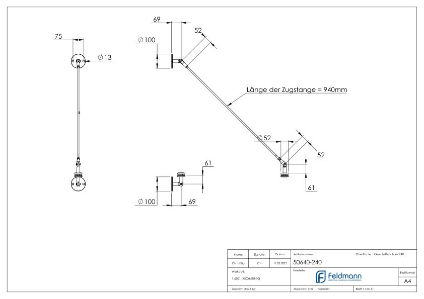 Vordachsystem abgehangen, V2A