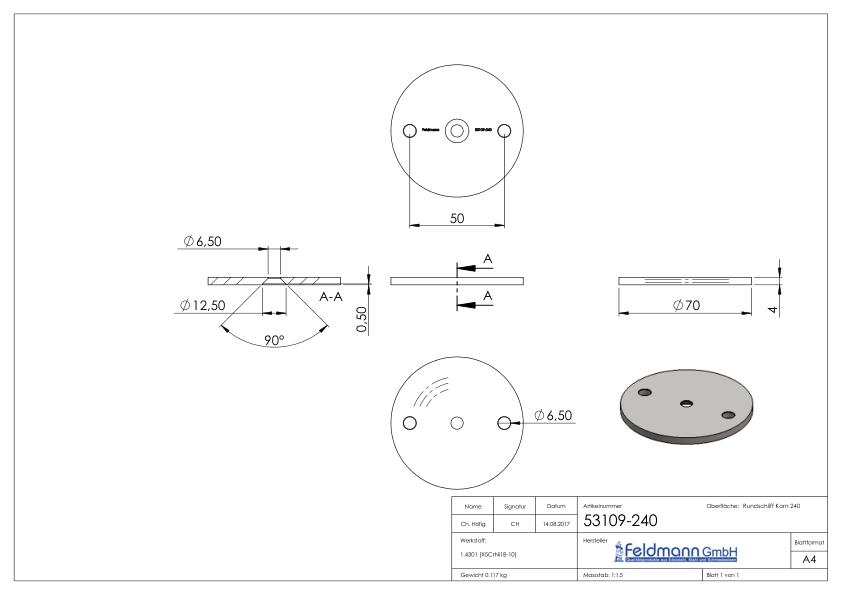 Ronde, Ø 70x4mm, mit Rundschliff, V2A