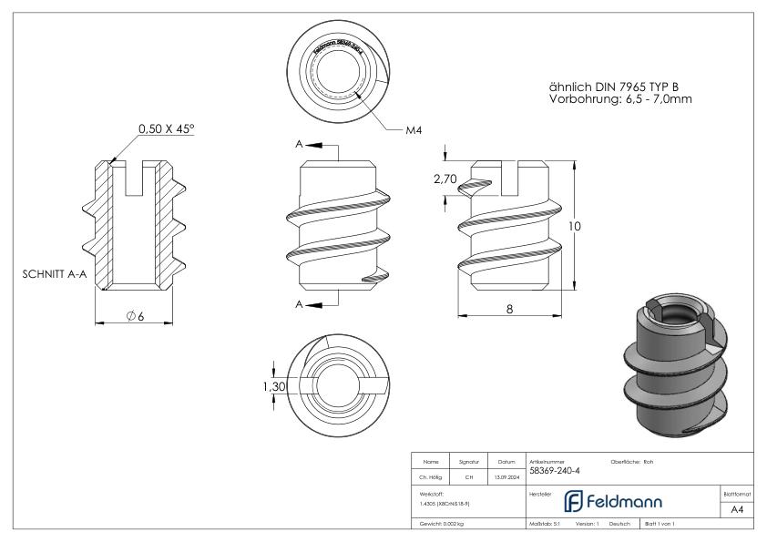 Rampa-Muffe M4x10, V2A