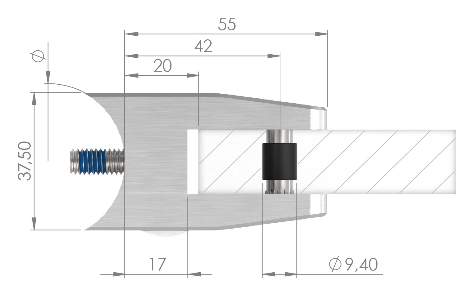 Glasklemme Mod. 35, Anschluss: 60,3mm, V2A Glasklemme Mod. 35, Anschluss: 60,3mm, V2A