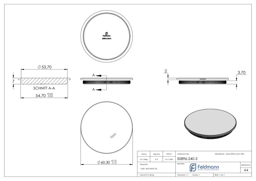 Rohrabschlussstopfen, für Rohr 60,3x3,0mm, V2A