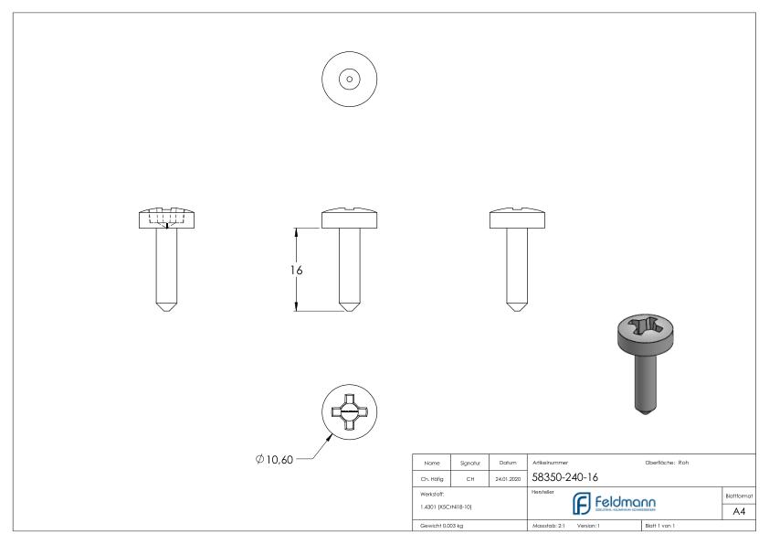 Linsenblechschraube 5,5x16, V2A, DIN 7981