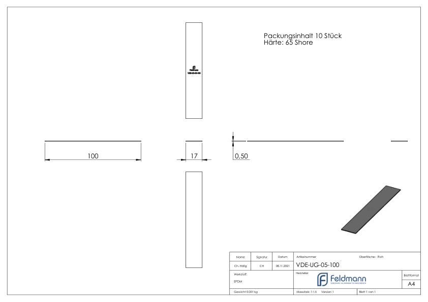 Unterleggummi 100x17x0,5mm für eleganza canopy, 10 Stück