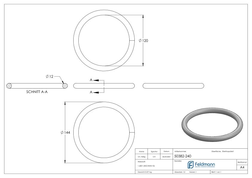 Ring, AußenØ: 144mm, V2A