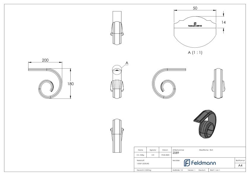Handlaufanfänger, gerollt, passend zu 114-A-3