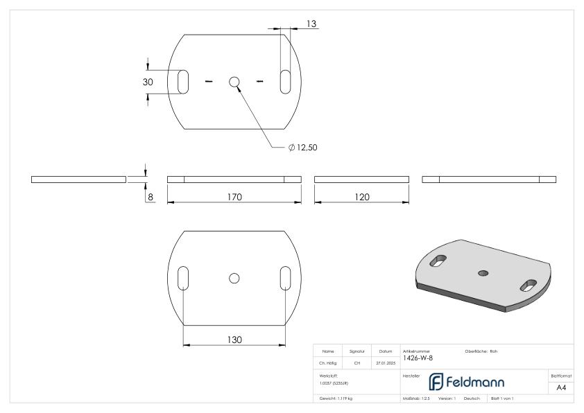 Ankerplatte 170x120x8mm