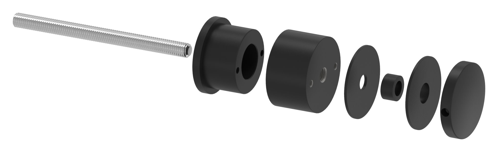 Glaspunkthalter 52mm, flach, verstellbar, V2A, pulverbeschichtet in RAL 9005 schwarz matt