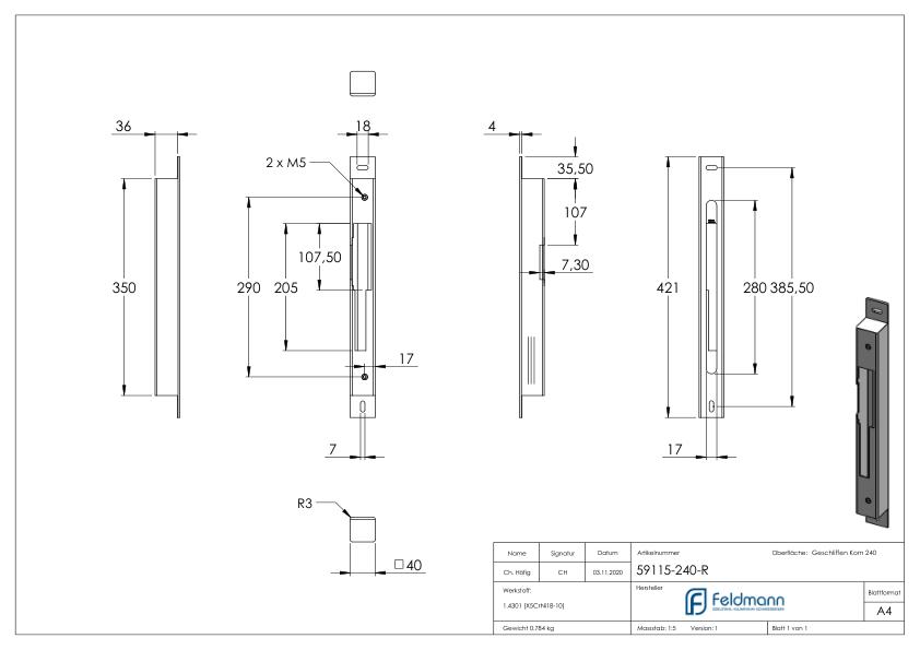 Gegenkasten zum Aufschrauben, für Abstand 72 / 92 mm für 40mm, DIN R, V2A Gegenkasten zum Aufschrauben, für Abstand 72 / 92 mm für 40mm, DIN R, V2A