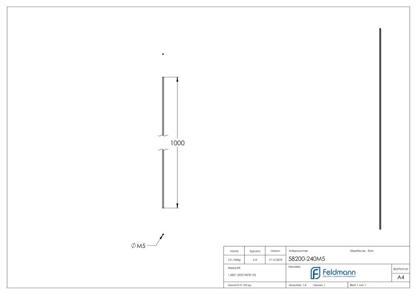 Gewindestange V2A L:1m, M5 Rechtsgewinde
