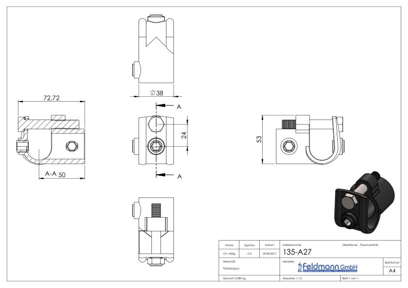 T-Stück mit Schraube, für Rohr Ø 26,9mm
