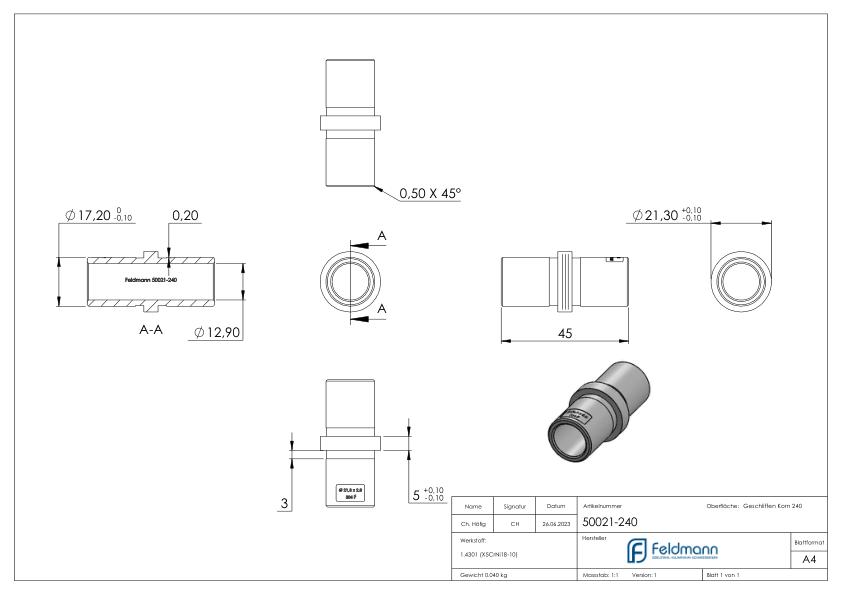 Verbindungsstück für Rohr 21,3 x 2,0mm