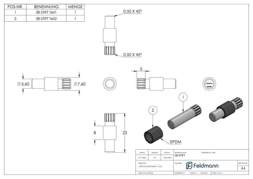 Sicherungsstift für Mod. 38, V4A