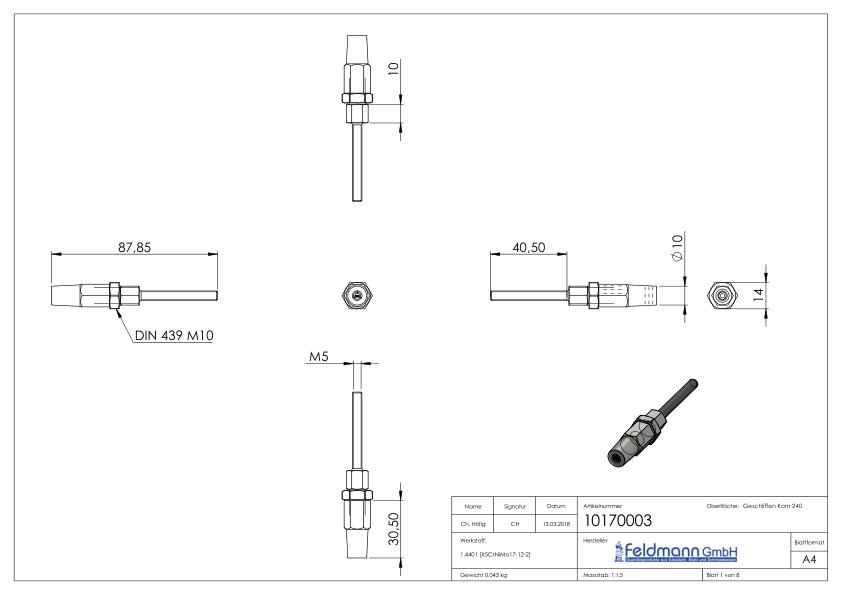 Gewindeterminal zur Selbstmontage für Seil Ø 3mm, V4A