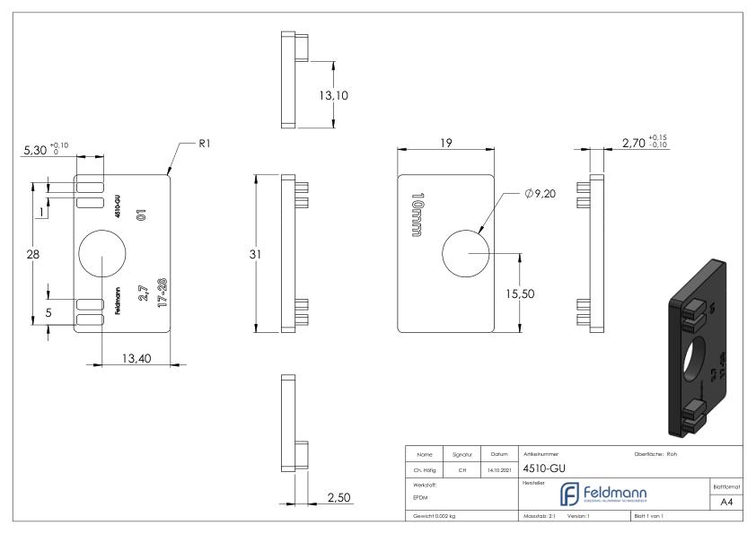 Gummi für Mod. 45, ESG-Glas 10mm Gummi für Mod. 45, ESG-Glas 10mm