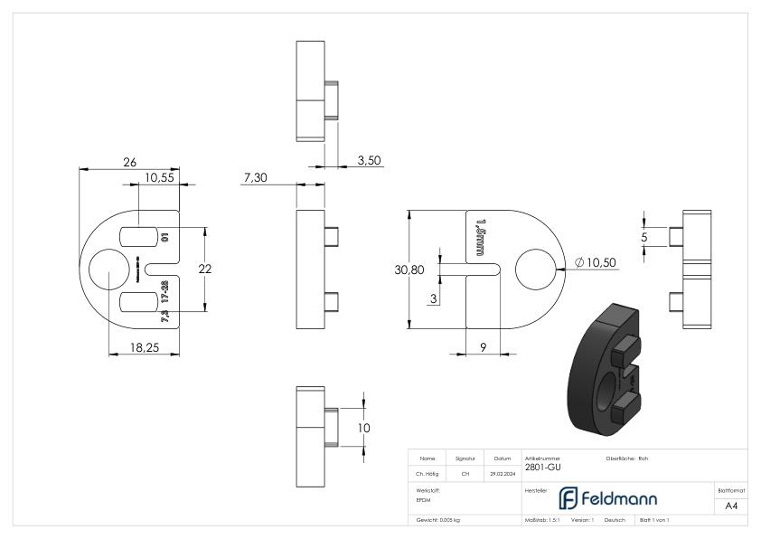 Gummi für Mod. 28, Blech 1,5mm